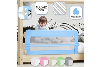 Barrière de lit bébé Infantastic Barrière de lit pour enfant - pliable, portable, 100 x 42 cm, cadre en acier, en tissu, lavable, bleu
