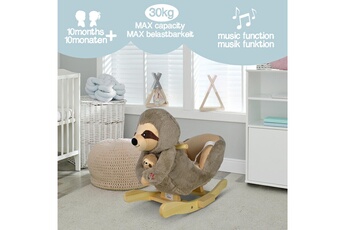 Bascule Infantastic Animal à bascule - avec effets sonores, poignées, ceinture, dossier, en bois, charge max. 30 kg, pour enfants de 1 an, paresseux