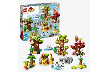 Autres jeux de construction Lego Lego 10975 duplo animaux sauvages du monde, jouet éducatif des 2 ans, 22 figurines de lions, daims, alpaga, avec tapis de jeu