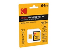 - Carte mémoire flash (adaptateur microSDXC vers SD inclus(e)) - 64 Go - UHS Class 3 / Class10 - 650x - microSDXC UHS-I