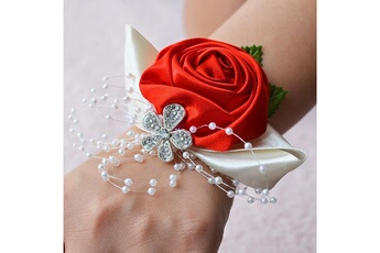 Article et décoration de fête Wewoo Mariée à la main rose et rouge poignet fleur boutonnière bouquet corsage diamant satin fleurs