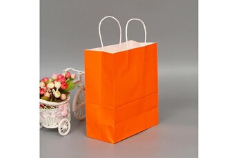 Article et décoration de fête Wewoo 10 pcs sac en papier kraft élégant avec poignées pour mariage / fête d'anniversaire / bijoux / vêtementstaille 16x22x8cm orange