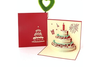 Article et décoration de fête Wewoo 2 pcs 3d gâteau en trois dimensions carte d'anniversaire enfants cadeau fait main petite carte (couverture rouge)