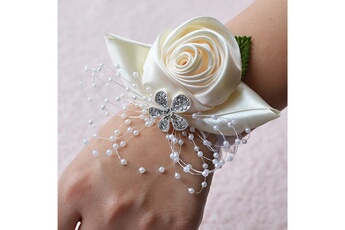 Article et décoration de fête Wewoo Mariée à la main fleur rose et blanc poignet boutonnière bouquet corsage diamant satin fleurs