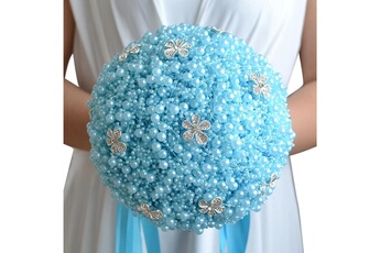 Article et décoration de fête Wewoo Mariage tenant des fleurs de bleu perle bouquet de mariée accessoires demoiselle d'honneur strass fête de décoration fournitures, diamètre: 20cm