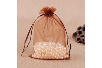 Article et décoration de fête Wewoo 100 pcs cadeau sacs bijoux organza sac de mariage fête d'anniversaire dessirable pochettessac taille 10x15cm café