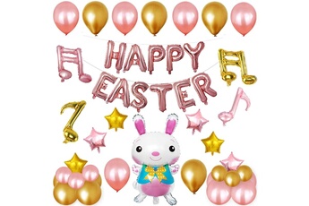 Article et décoration de fête Wewoo Joyeuses pâques lapin motif paques vacances alphabétique ornement ballons (or rose)