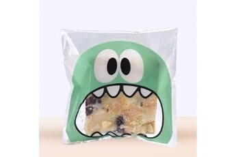 Article et décoration de fête Wewoo 100 pcs mignon grand teech bouche monstre sac en plastique de mariage d'anniversaire cookie bonbons cadeau d'emballage sacstaille du 7x7cm vert