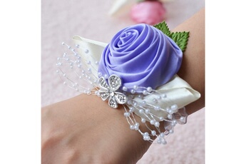 Article et décoration de fête Wewoo Mariée à la main fleur rose et violet poignet boutonnière bouquet corsage diamant satin fleurs