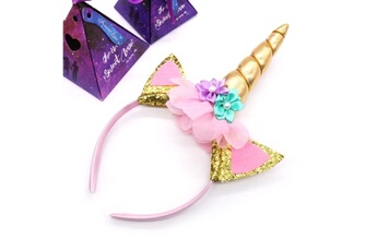 Article et décoration de fête Wewoo Fashion girls diy unicorn party bande de cheveux golden animal cornu fleur gaze bandeau accessoires enfants chapeaux (or)