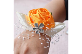Article et décoration de fête Wewoo Mariée à la main rose et orange poignet fleur boutonnière bouquet corsage diamant satin fleurs