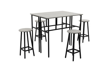 HOMCOM Bar, tabouret de jardin Ensemble table bar style industriel 6 pièces - 2 tables, 4 tabourets acier noir panneaux particules aspect bois gris