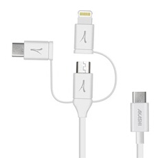 Câble USB-C vers USB-C, Lightning, Micro-USB Charge Synchronisation 1m Ecoresponsable Blanc