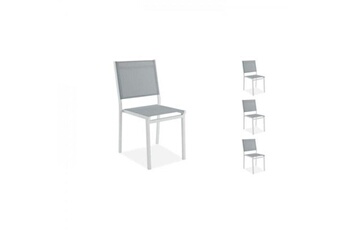 AUCUNE Bar, tabouret de jardin Lot 4 chaises empilables - aluminium et textilene blanc gris