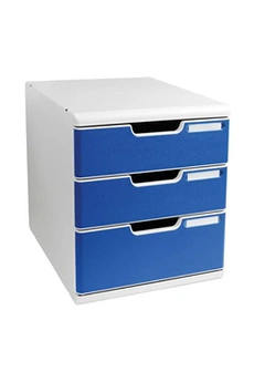 armoire de bureau exacompta module de classement modulo a4, 3 tiroirs, bleu