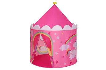 Tente et tipi enfant Helloshop26 Tente de jeu enfant château pour enfant tipi pop-up portable avec sac de transport intérieur et extérieur idée cadeau rose et jaune 12_0002288