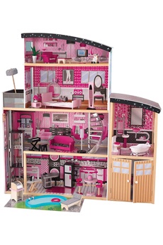 Poupée KIDKRAFT Kidkraft- 65826 maison bois sparkle incluant accessoires et mobilier, 3 étages de jeu pour poupées 30 cm, rose