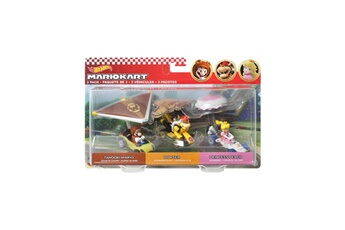 Figurine pour enfant Mattel Hot Wheels Mario kart hot wheels - pack 3 véhicules métal 1/64 tanooki mario, bowser, princess peach