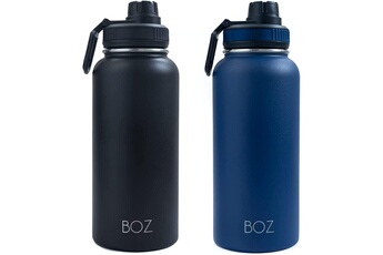 Gourde et poche à eau Boz Boz gourde isotherme en acier inoxydable xl (1 l / 32oz) ouverture large, sans bpa, isolation sous vide à double paroi (lot de 2 : noir et bleu)