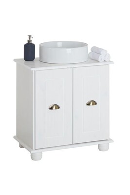 Meuble sous vasque Idimex Meuble sous lavabo COLMAR meuble de rangement salle de bain meuble, sous vasque avec 2 portes, en pin massif lasuré blanc