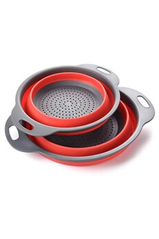 ustensile de cuisine hobby tech lot de 2 passoires pliable en silicone 20 et 24 cm de diamètre rouge