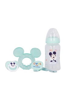Coffret repas bébé Mickey Mouse Mickey mouse - ensemble bébé (biberon avec tétine 240ml, tétine anatomique, anneau de dentition, support d'anneau de dentition) (cool)