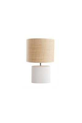 Lampe à poser Miliboo Lampe à poser en céramique blanc mat et abat-jour en raphia naturel H40 cm TIGA