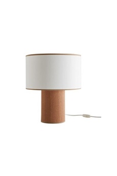 lampe à poser miliboo lampe à poser en bois feuille d'acajou et abat-jour en coton blanc cassé h36 cm solar
