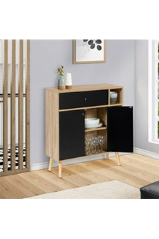 desserte id market meuble de rangement emmie scandinave bois et noir avec placard et tiroir