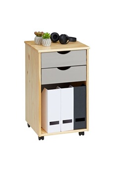 caisson et casier de bureau idimex caisson de bureau kano, meuble de rangement sur roulettes avec 2 tiroirs et 1 niche, en pin massif naturel et gris