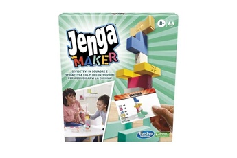 Jeu de brique et bloc Hasbro Jenga maker, tour d'empilage avec blocs en bois massif véritable, jeu pour enfants, a partir de 8 ans, pour 2 a 6 joueurs