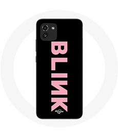 Coque pour Samsung Galaxy A03 Blink Fandom Blackpink Logo Rose Fond Noir