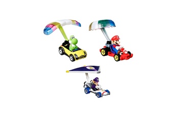 Figurine pour enfant Mattel Hot Wheels Mario kart hot wheels - pack 3 véhicules métal 1/64 yoshi, waluigi, mario