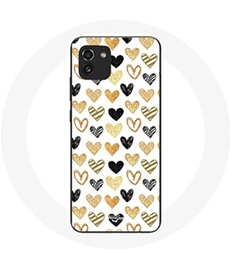 Coque pour Samsung Galaxy A03 Fond de texture abstraite coeurs noir jaune et gris