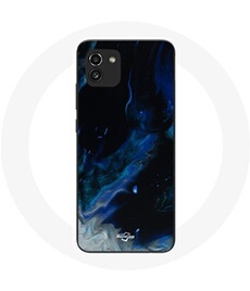 Coque pour Samsung Galaxy A03 Nuages de fumée multicolore de bleu gris et noir sur fond noir