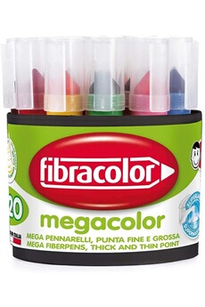 Accessoire modélisme Fibracolor Fibracolor megacolor pot de 20 feutres pointe conique taille maxi superlavables, multicolore