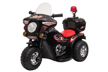 Véhicule électrique pour enfant HOMCOM Moto scooter électrique pour enfants modèle policier 6 v 3 km/h fonctions lumineuses et sonores top case noir