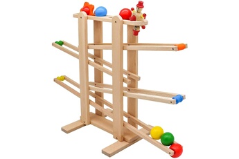 Billes et accessoires Helloshop26 Circuit de billes en bois avec 4 boules multicolores et 2 jouets roulants pour enfants de 1 an et plus parcours piste de billes circuit zig zag jouet