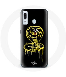 Coque pour Samsung Galaxy A30 Cobra Kai Logo Jaune Fond Noir Affiche Série