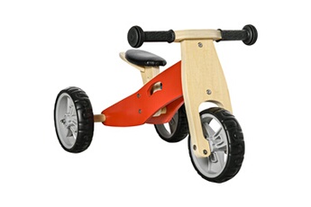 Draisienne HOMCOM Tricycle draisienne enfant 2 en 1 - selle réglable - roues eva texturées, guidon ergonomique, poignée transport - panneaux bois rouge