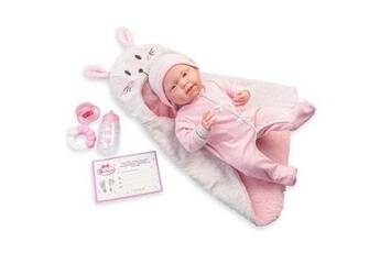 Poupée Berenguer Berenguer - pink soft body la newborn dans bunny bunting et accessoires. Corps souple nouveau-né. Costume rose avec couverture. -