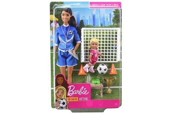 Poupée Mattel Mattel - barbie métiers -coffret poupée coach de football brune avec figurine d'enfant et accessoires