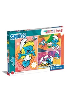 Puzzle Clementoni Clementoni- the smurfs supercolor smurfs-3x48 enfants 4 ans-boîte de 3 (48 pièces), puzzle dessin animé-fabriqué en italie, 25276, multicolore, m