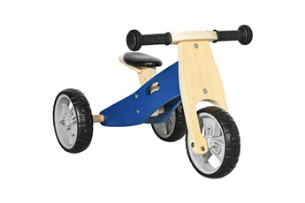Draisienne HOMCOM Tricycle draisienne enfant 2 en 1 - selle réglable - roues eva texturées, guidon ergonomique, poignée transport - panneaux bois bleu