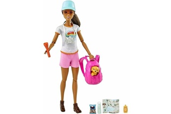 Poupée Mattel Barbie bien-être coffret randonnée avec poupée brune, figurine chiot, 9 accessoires inclus