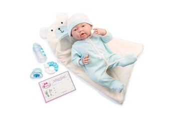 Poupée Berenguer Berenguer - blue soft body la newborn dans bear bunting et accessoires. Corps souple nouveau-né. Costume bleu avec couverture. -