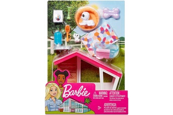 Poupée Mattel Barbie mobilier coffret d'intérieur pour poupée avec niche pour chien, chienne, son chiot et accessoires, jouet pour enfant