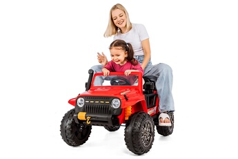 Véhicule électrique pour enfant Merax Voiture électrique pour enfants, conduite parent-enfant, charge de 100 kg, 3 sièges, usb bluetooth, télécommande, 3-7km/h, rouge