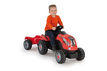 Véhicule à pédale Smoby Tracteur Farmer XL rouge avec remorque
