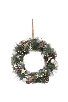 Fééric Lights & Christmas Autres accessoires de décoration Féérie - Couronne noël à suspendre en bois avec boules et pommes pin Diamètre 32 cm Vert, Blanc Marron Cocon
